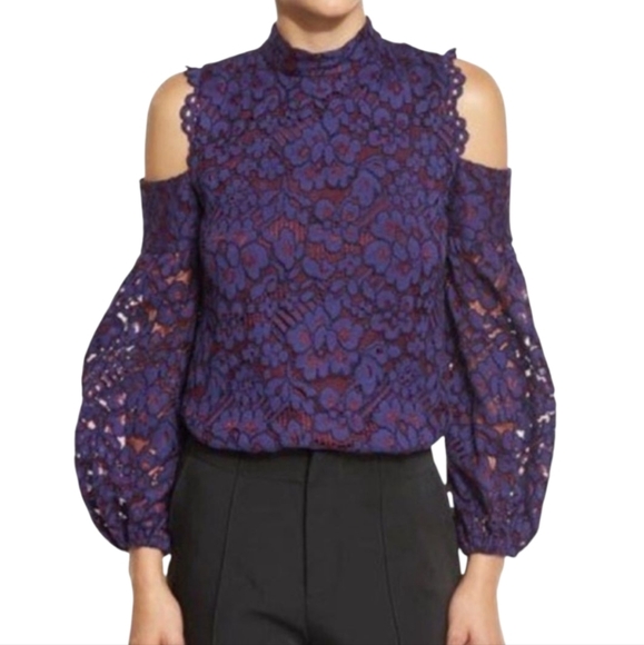 NWT $396 Alexis Siri Cold Shoulder Lace Blouse Purple Size Small